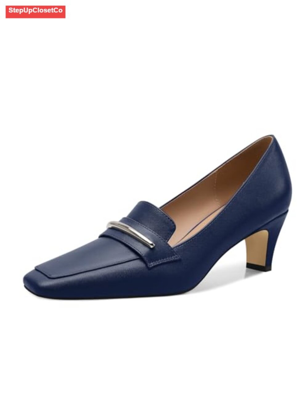Chunky Block Heels Square Toe Slip-On Loafers Patent 2.5 Inch